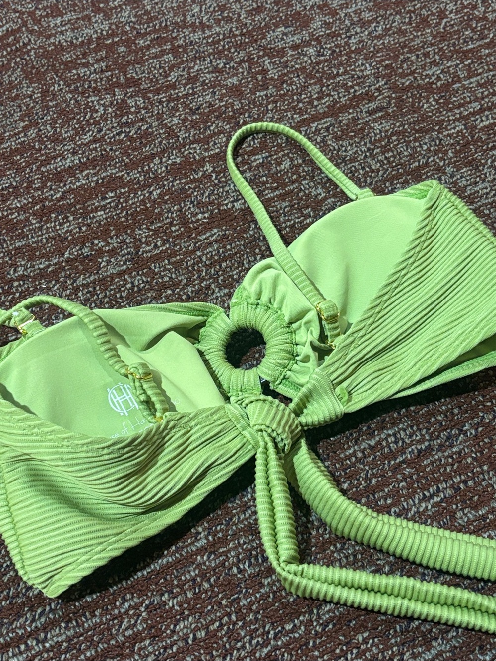 House of Harlow bikini top green ribbed keyhole ring convertible strap large - Picture 5 of 10
